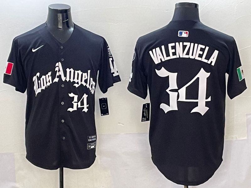 Men Los Angeles Dodgers 34 Valenzuela Black Five generations Joint Name 2025 Nike MLB Jersey style 5